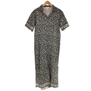 GARNET HILL NWOT Textured Gauze Maxi Shirt Dress Cover-Up in Tile Pattern Size M